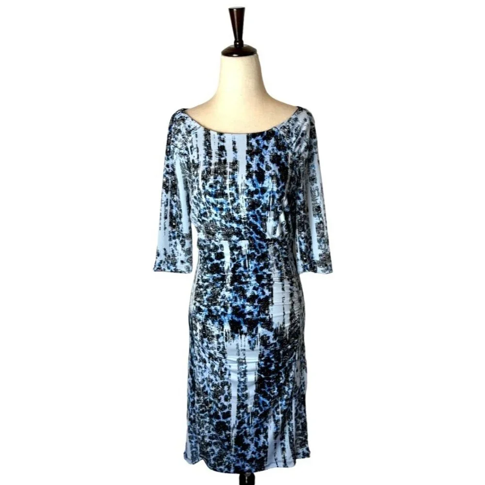 Carmen Marc‎ Valvo Dress Women 6 Blue Boat Neck Jersey Knit Ruched Sheath